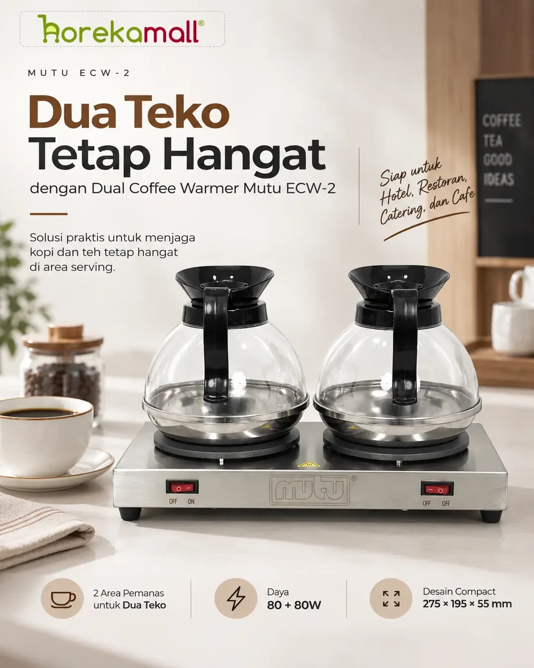 Dua Teko Tetap Hangat dengan Dual Coffee Warmer Mutu ECW-2