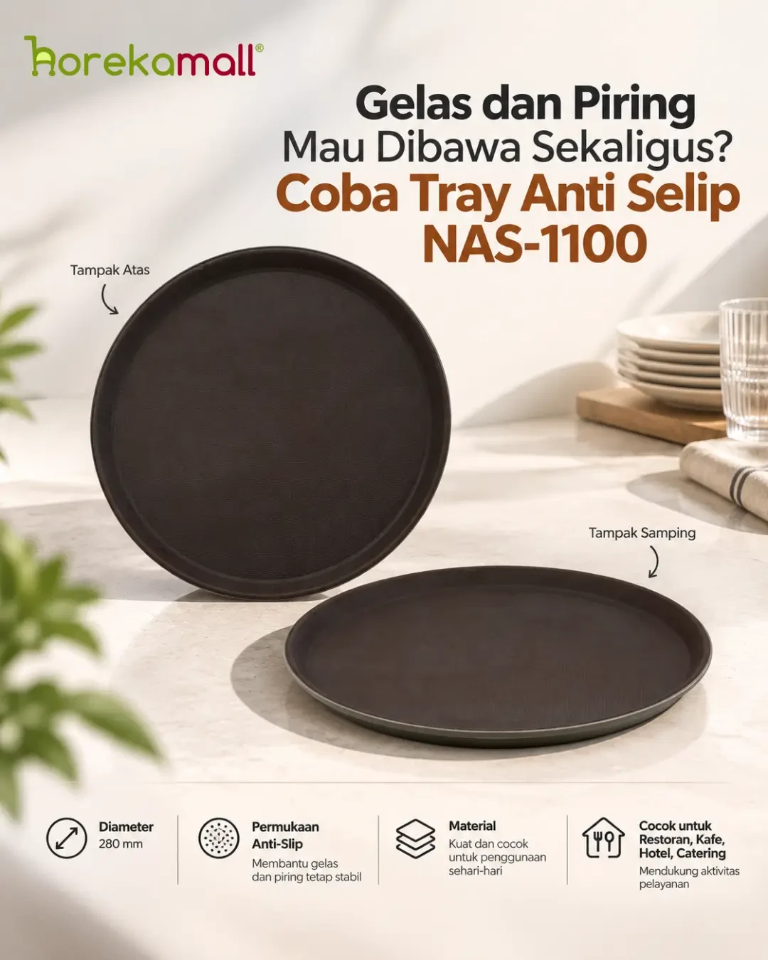 Gelas dan Piring Mau Dibawa Sekaligus? Coba Tray Anti Selip NAS-1100