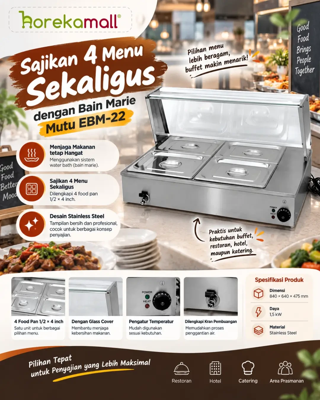 Sajikan 4 Menu Sekaligus dengan Bain Marie Mutu EBM-22