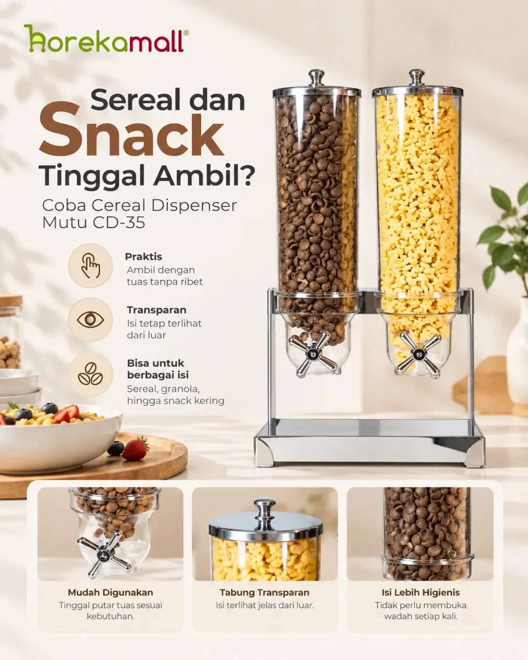 Sereal dan Snack Tinggal Ambil? Coba Cereal Dispenser Mutu CD-35
