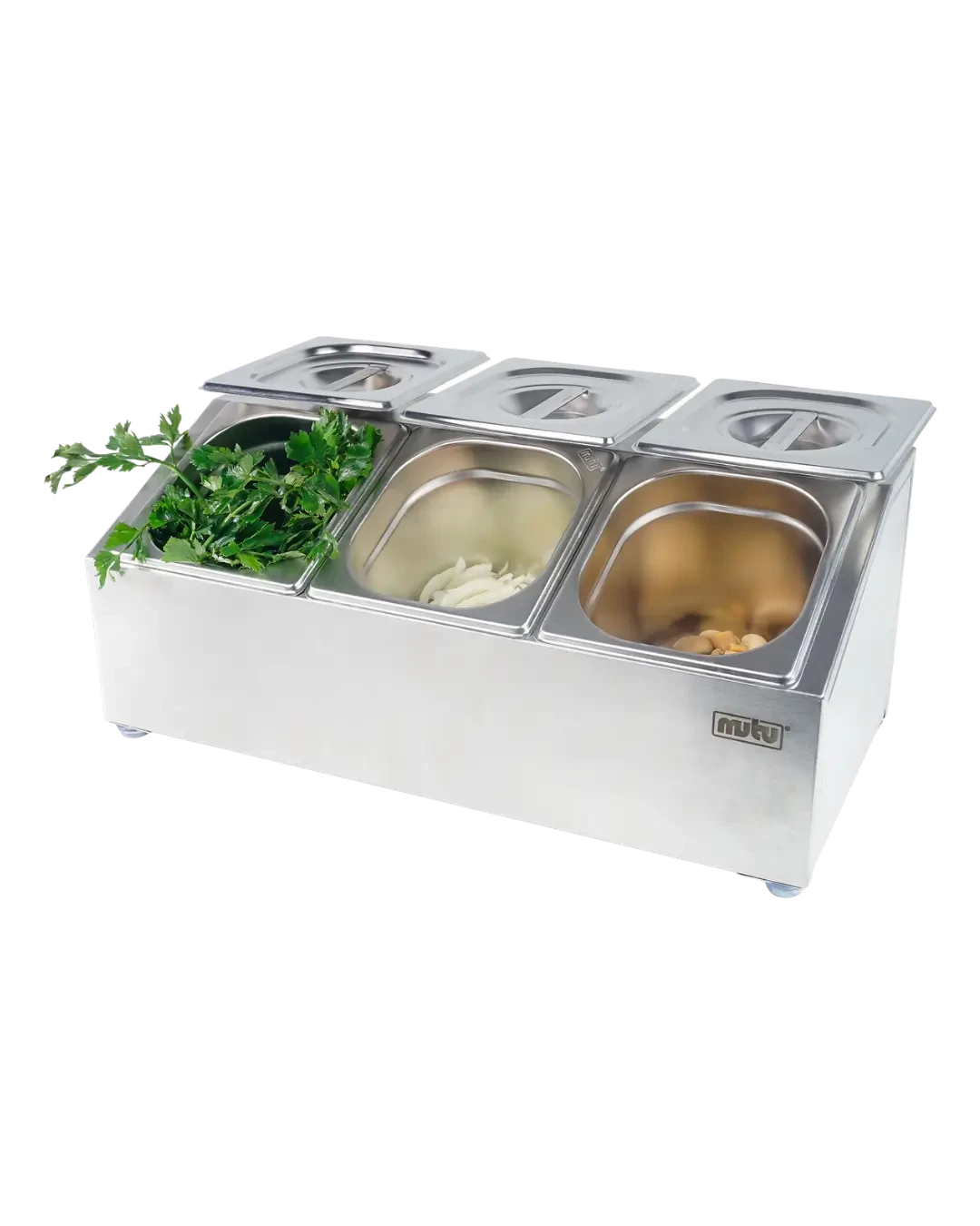 Ingredient Bin Stainless 3 Kompartemen Food Pan Set Wadah Condiment Dispenser Bumbu Dapur | Mutu CMD-3 - 4461