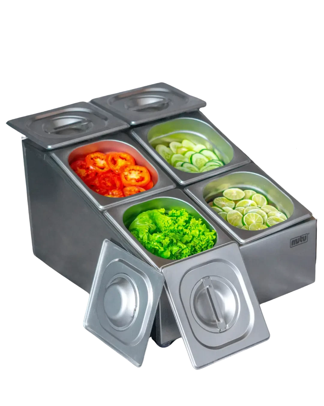 Topping Bar Stainless 4 Kompartemen Food Pan Display Bumbu Condiment Dispenser | Mutu CMD-22 - 4448